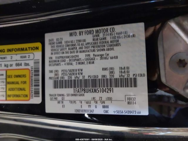 2021 FORD MUSTANG 1FATP8UHXM5104291 Photo 8