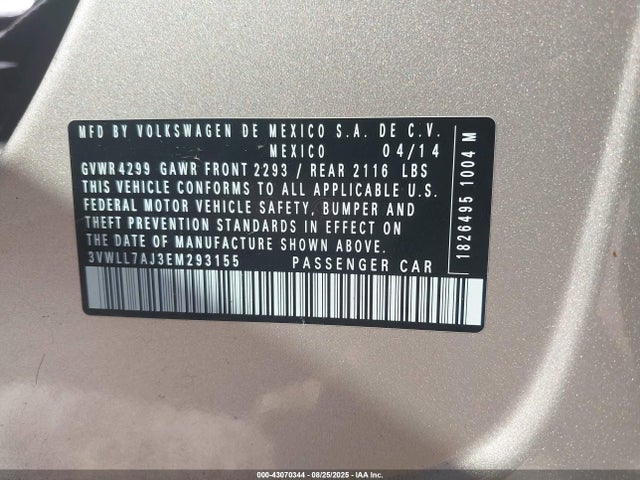 Volkswagen Jetta 2014 3VWLL7AJ3EM293155 Image 9