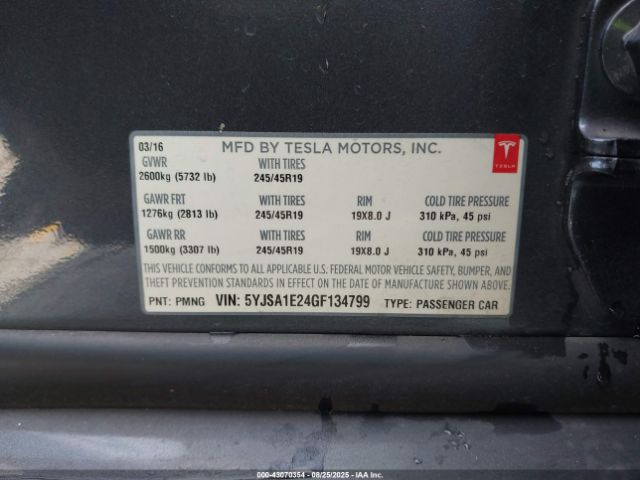 2016 TESLA MODEL S 5YJSA1E24GF134799 Photo 8