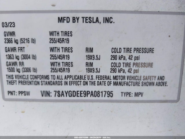2023 TESLA MODEL Y 7SAYGDEE9PA081795 Photo 8