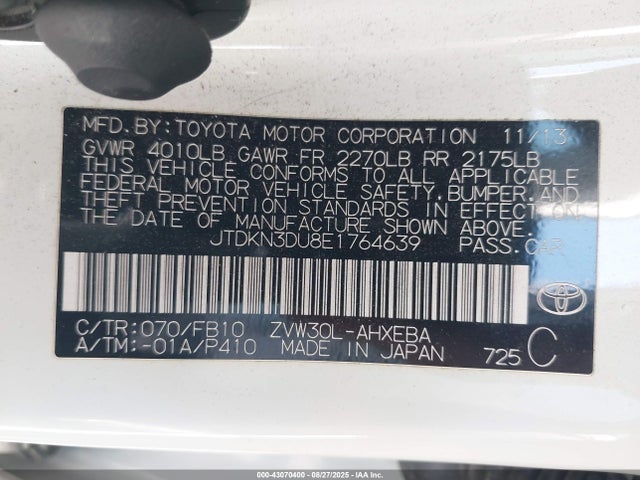 JTDKN3DU8E1764639 Toyota 2zr-fxe+3jm