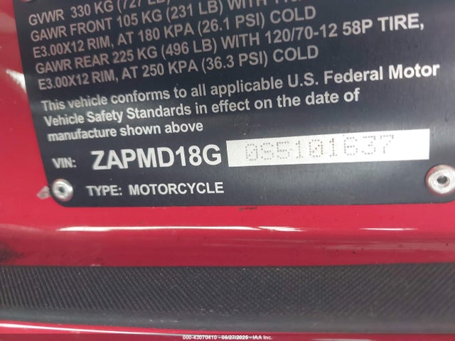 ZAPMD18G0S5101637 Vespa Euro5 Engine Md12m