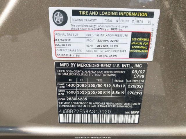 2008 MERCEDES-BENZ ML 550 4JGBB72E58A313020 Photo 8