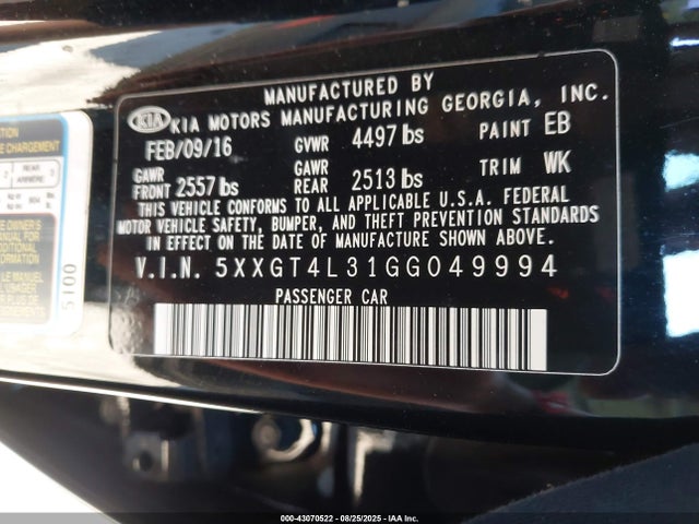 5XXGT4L31GG049994 KIA t-gdi theta ii