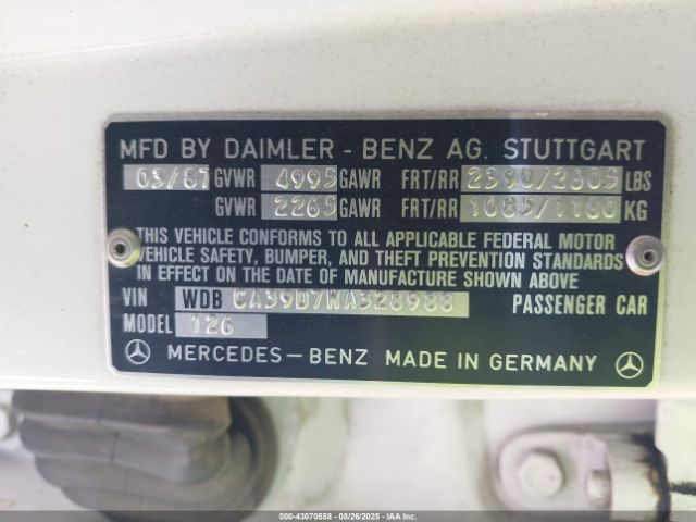 1987 MERCEDES-BENZ 560 WDBCA39D7HA328988 Photo 8