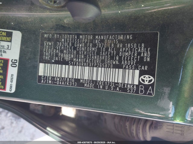 5YFBURHEXFP265878 Toyota 2zr-fe