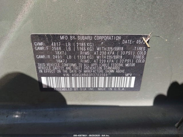 4S4GUHN60R3703569 Subaru na