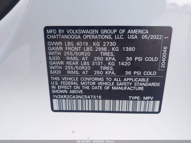 Volkswagen fsi 2022 1V2KR2CA3NC547315 Image 9