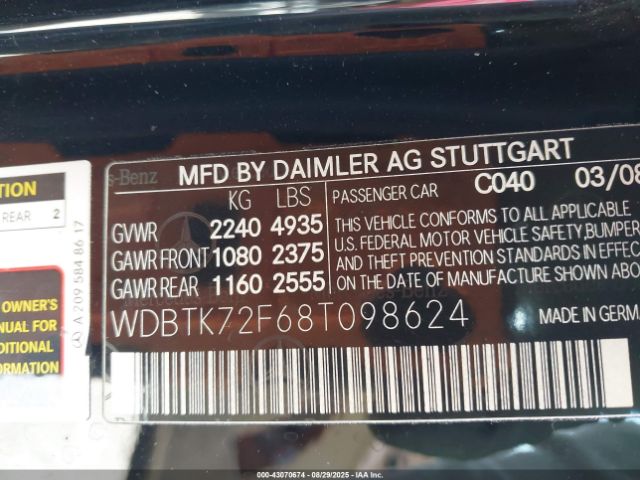 2008 MERCEDES-BENZ CLK 550 WDBTK72F68T098624 Photo 8