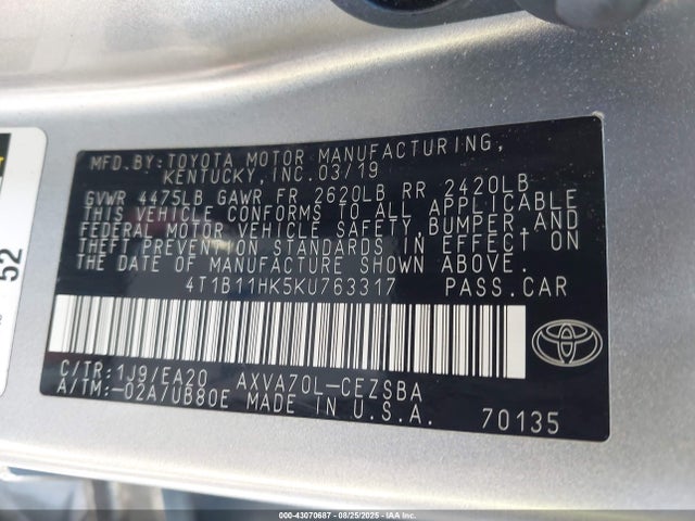 4T1B11HK5KU763317 Toyota a25a-fks