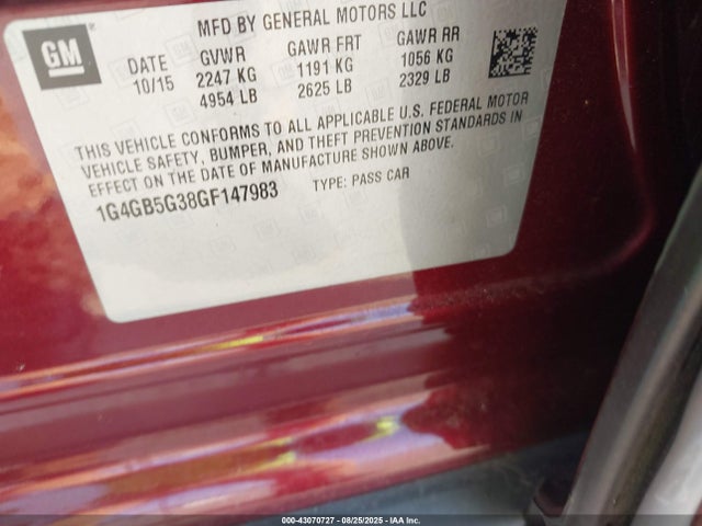 1G4GB5G38GF147983 Buick lfx - sidi, vvt, e85 max, alum gm