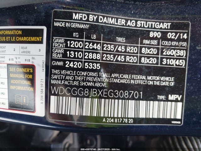 WDCGG8JBXEG308701 Mercedes-Benz Glk-Class