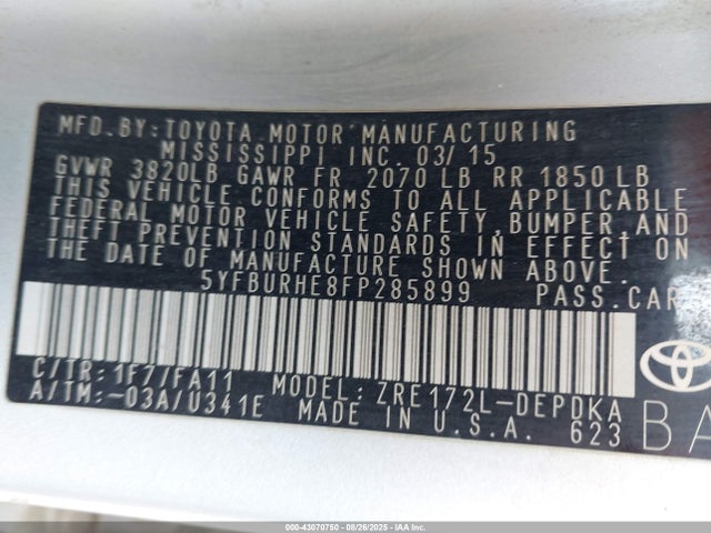 5YFBURHE8FP285899 Toyota 2zr-fe