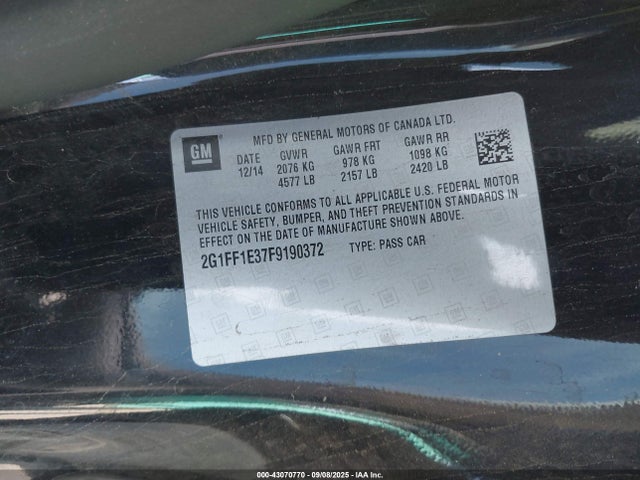 Chevrolet lfx 2015 2G1FF1E37F9190372 Image 9