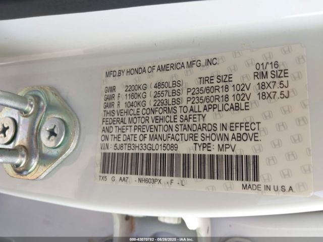 2016 ACURA RDX 5J8TB3H33GL015089 Photo 8