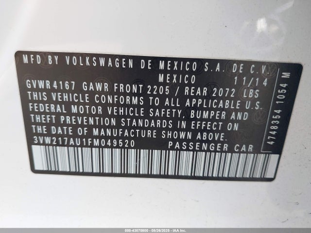 3VW217AU1FM049520 Volkswagen Golf