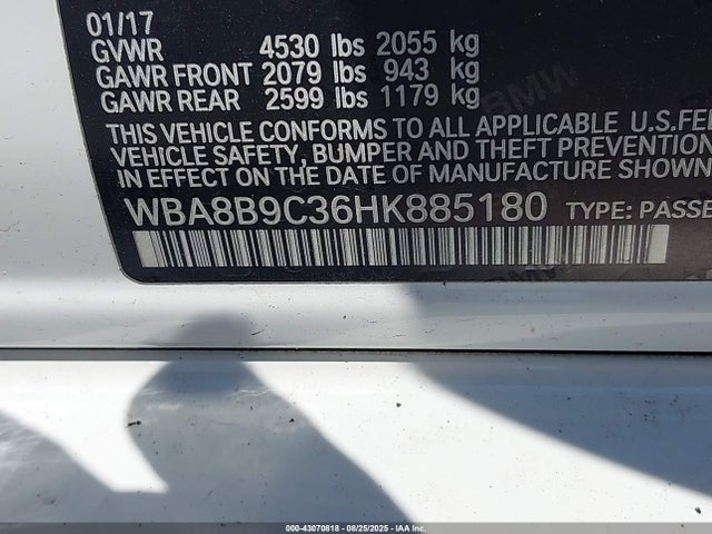 WBA8B9C36HK885180 BMW 2017