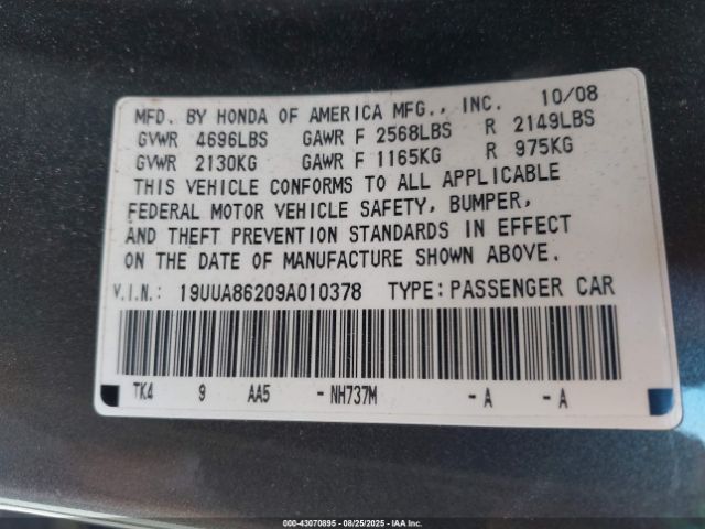 2009 ACURA TL 19UUA86209A010378 Photo 8