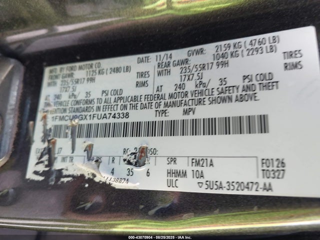 1FMCU9GX1FUA74338 Ford 2015
