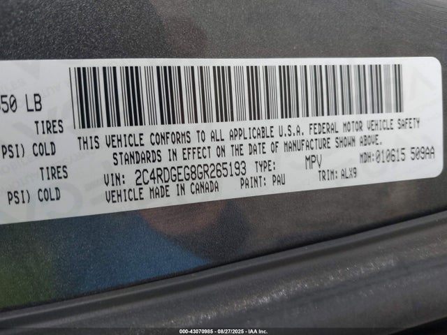 Dodge 2016 2016 2C4RDGEG8GR265193 Image 9
