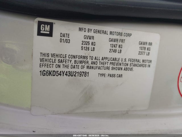 2003 CADILLAC DEVILLE 1G6KD54Y43U219781 Photo 8