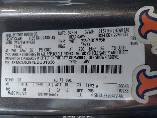 1FMCU0J94EUD31836 Ford Escape