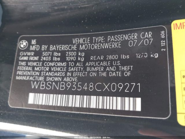 2008 BMW M5 WBSNB93548CX09271 Photo 8