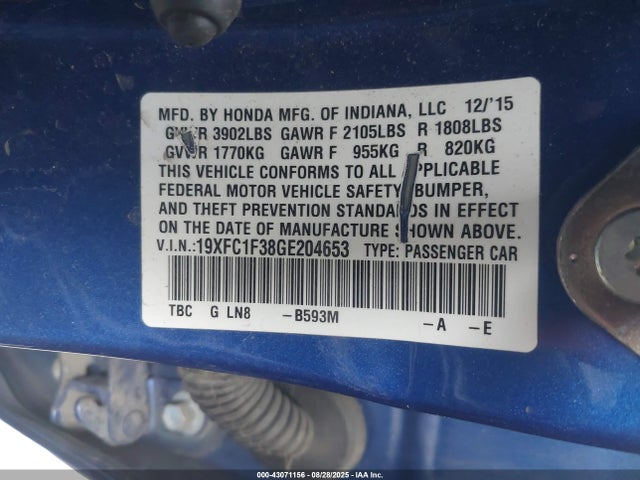Honda l15b7 2016 19XFC1F38GE204653 Image 9