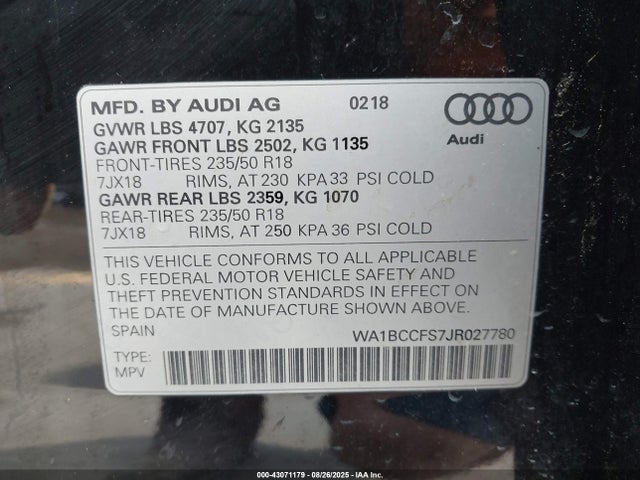 2018 AUDI Q3 WA1BCCFS7JR027780 Photo 8