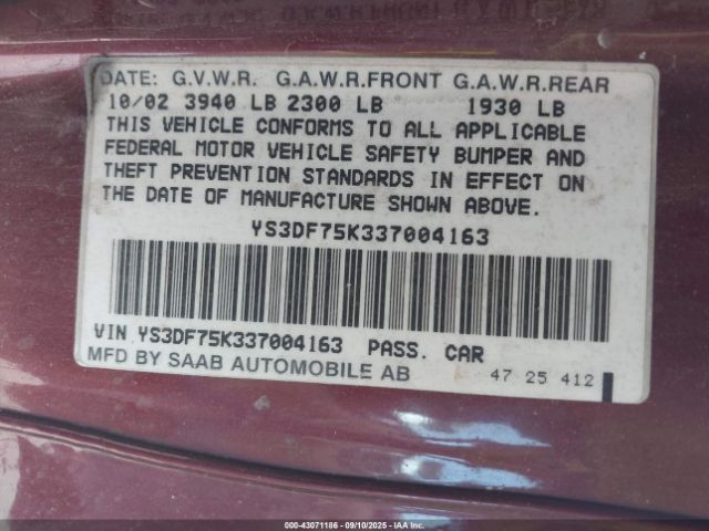 2003 SAAB 9-3 YS3DF75K337004163 Photo 8