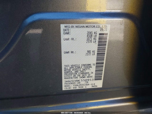 1N4AZ1CV6NC550953 Nissan Leaf