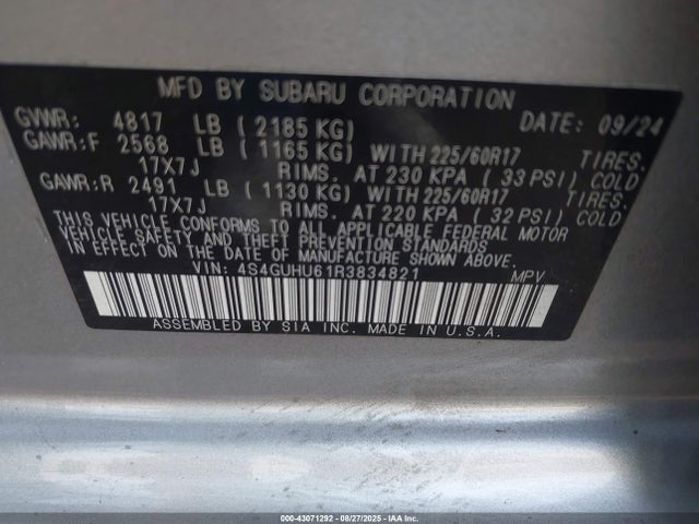 4S4GUHU61R3834821 Subaru na