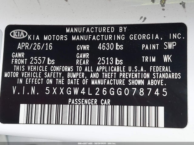 5XXGW4L26GG078745 KIA t-gdi theta ii