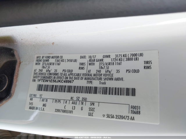 Ford 5.0l 4v 2018 1FTEW1E56JKC48967 Image 9