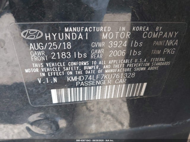 KMHD74LF7KU761328 Hyundai mpi nu