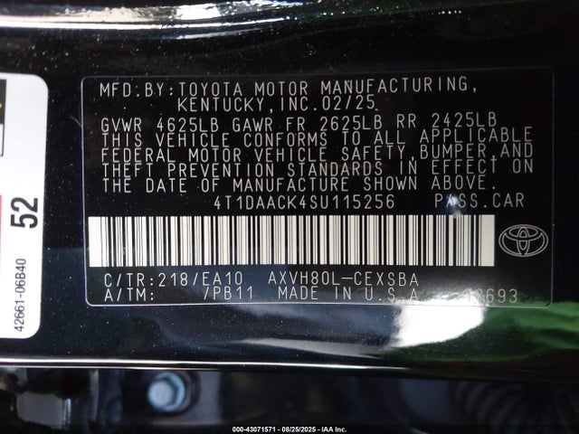 Toyota a25a-fxs 2025 4T1DAACK4SU115256 Image 9