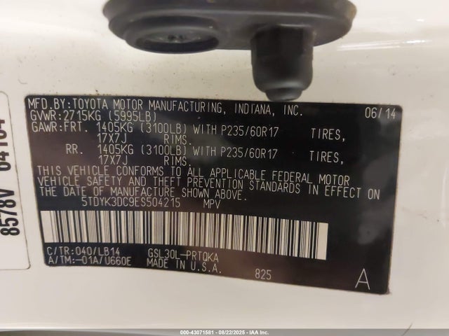 Toyota 2gr-fks 2014 5TDYK3DC9ES504215 Image 9