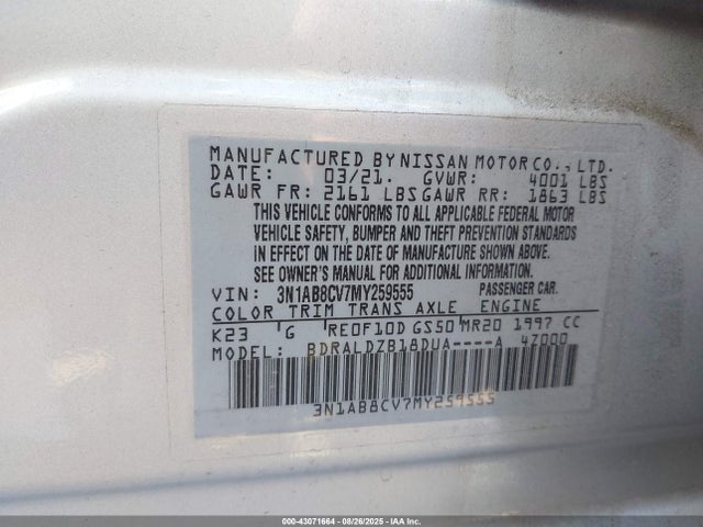Nissan Sentra 2021 3N1AB8CV7MY259555 Image 9