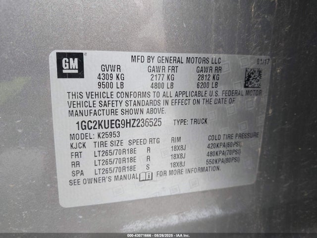 1GC2KUEG9HZ236525 Chevrolet l96 - e85 max, iron