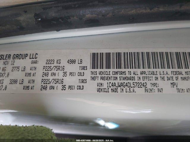 Продаж на аукціоні авто 2013 Jeep Wrangler Sport, vin: 1C4AJWAG4DL572242, номер лоту: 43071699