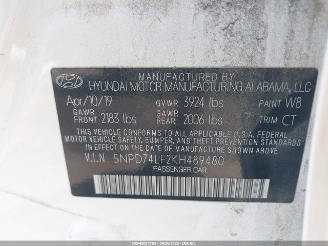 Hyundai mpi nu 2019 5NPD74LF2KH489480 Image 9