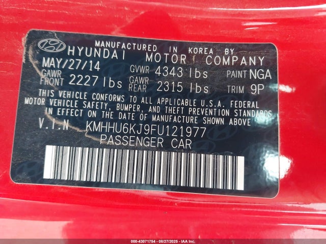 KMHHU6KJ9FU121977 Hyundai gdi lambda ii