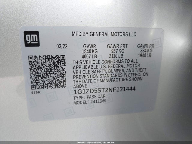 Chevrolet lfv - direct injection, variable valve timing, gen 1 gmna 2022 1G1ZD5ST2NF131444 Image 9