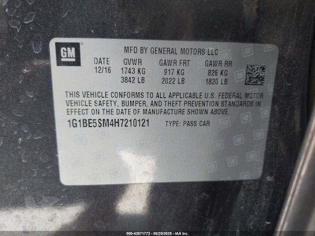 1G1BE5SM4H7210121 Chevrolet le2 -di: direct injection, vvt: variable valve timing, gen, alum