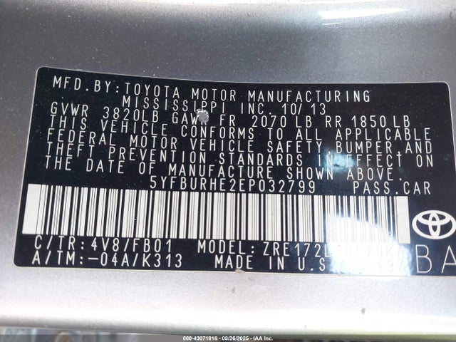 Toyota 2zr-fe 2014 5YFBURHE2EP032799 Image 9
