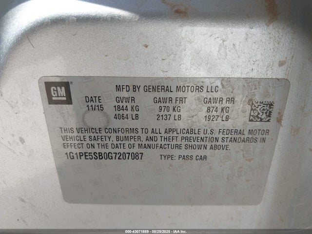 1G1PE5SB0G7207087 Chevrolet luv - vvt, alum, e85 max