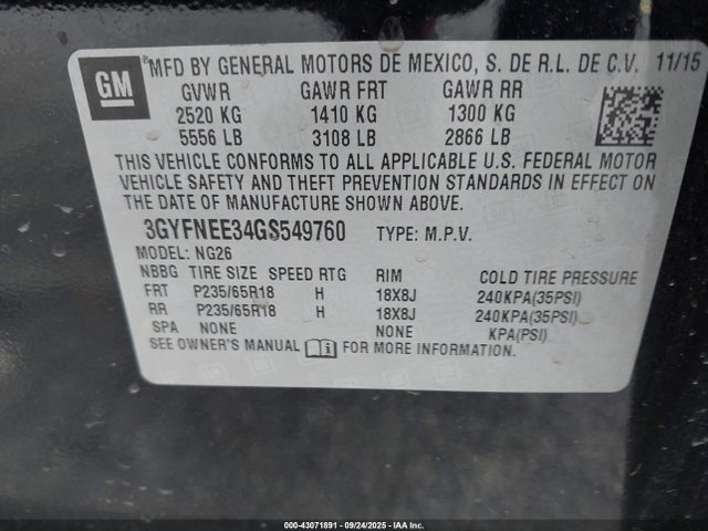 2016 CADILLAC SRX 3GYFNEE34GS549760 Photo 8