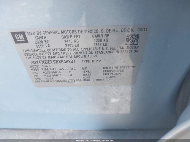 2011 CADILLAC SRX 3GYFNDEY9BS646287 Photo 8