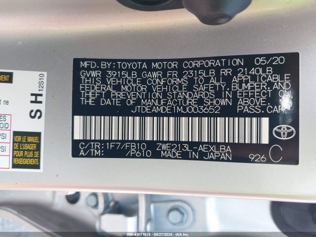 Toyota 2zr-fxe, 1nm 2021 JTDEAMDE1MJ003652 Image 9