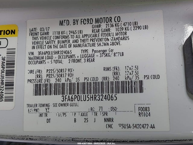 Ford 2.0l 4v atk hev 2017 3FA6P0LU5HR324065 Image 9